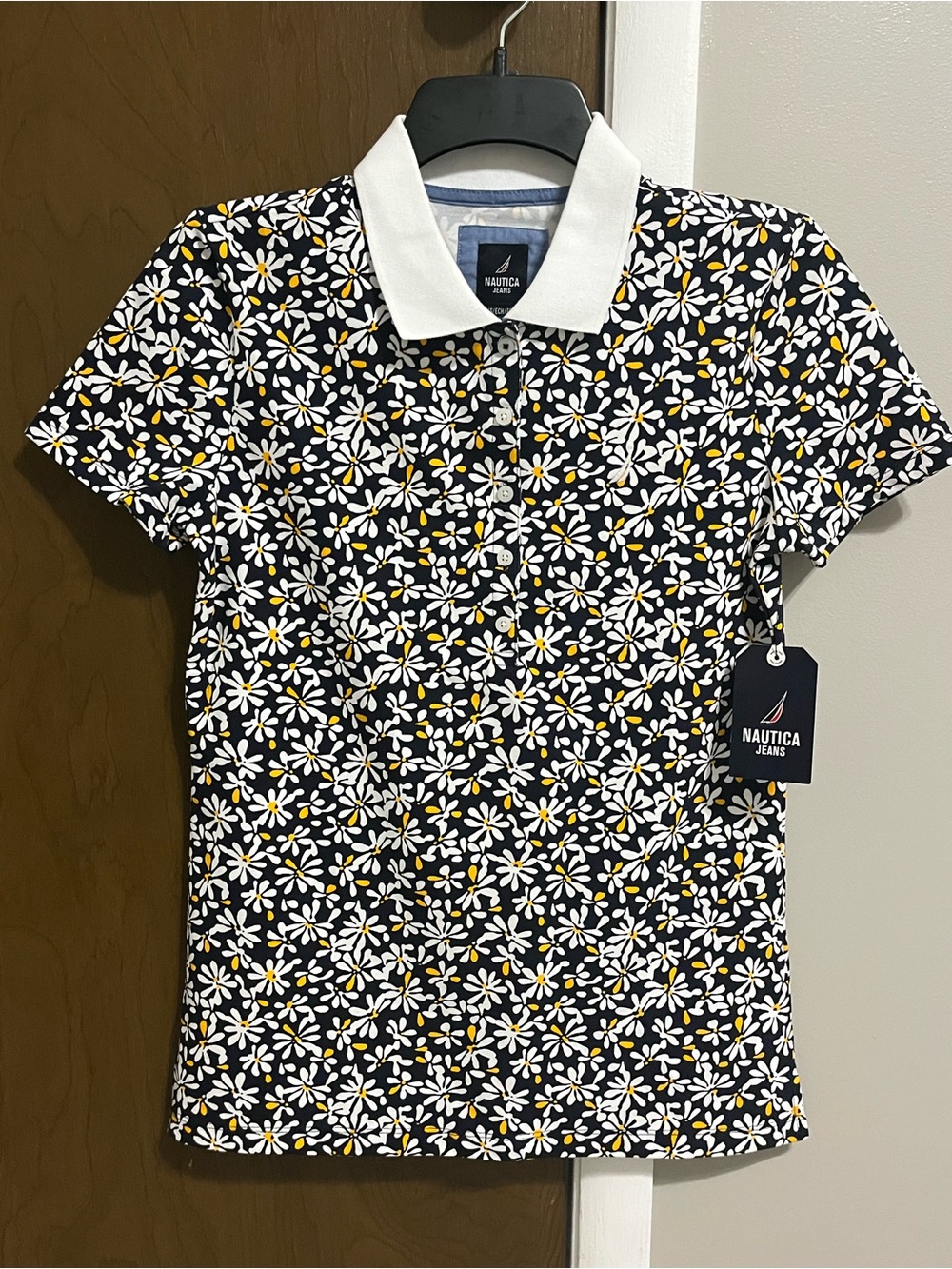 Nautica Navy Polo with White & Yellow Daisy Print